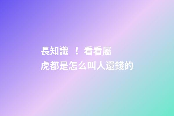長知識！看看屬虎都是怎么叫人還錢的